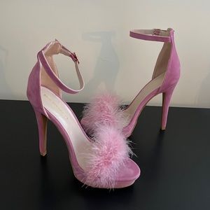 Shoe Republic LA Pink Velvet Fuzzy Heels